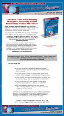 Product picture Article Marketing Explosion -  5  Day Crash Course with PLR!