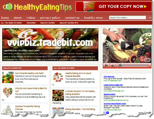 Product picture Healthy Eating Wordpress Blogs + Review Sites (3 Income Streams - Adsense, Amazon, Clickbank)